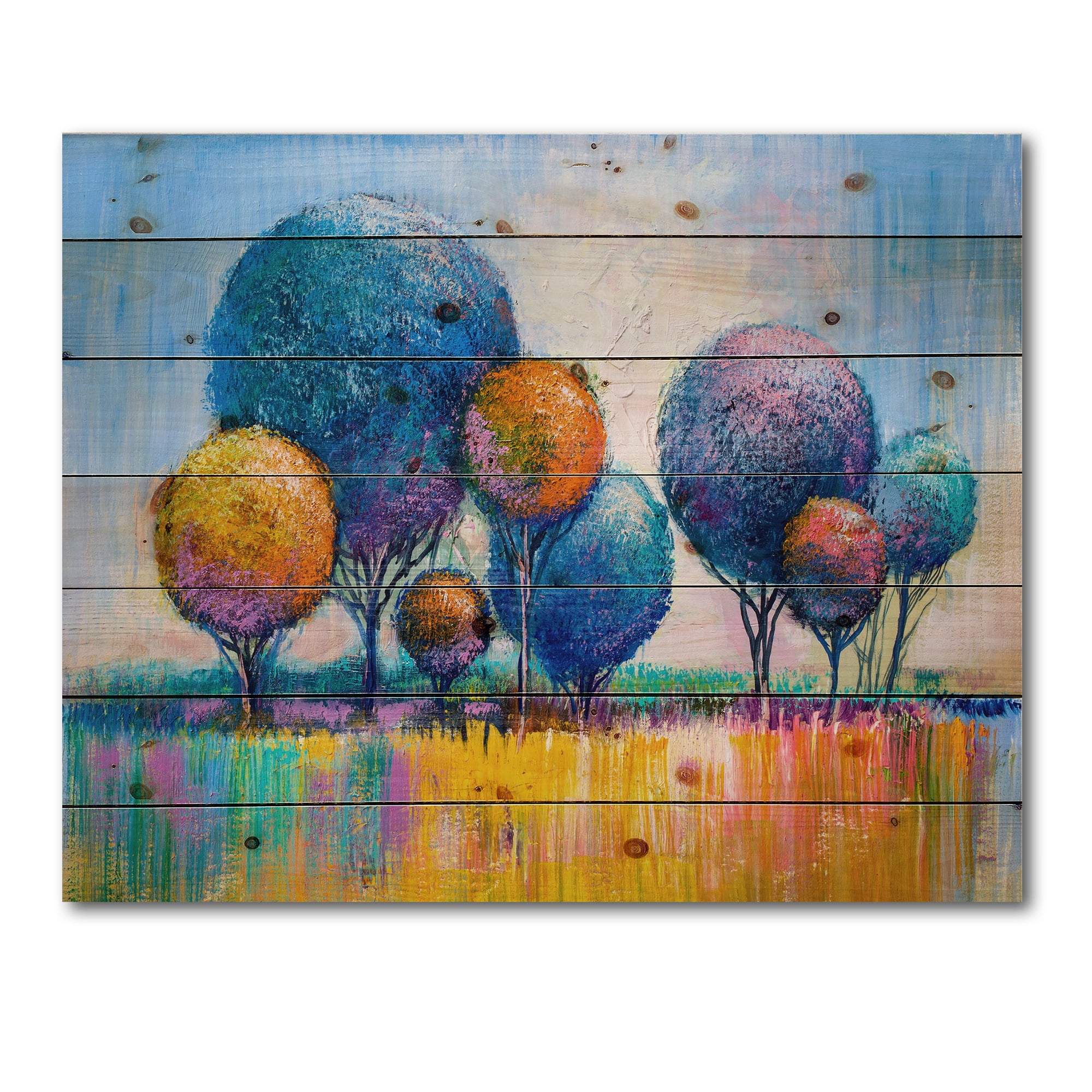 Designart 'Autumn Colorful Fantasy Trees IV' Modern Print on Natural Pine Wood