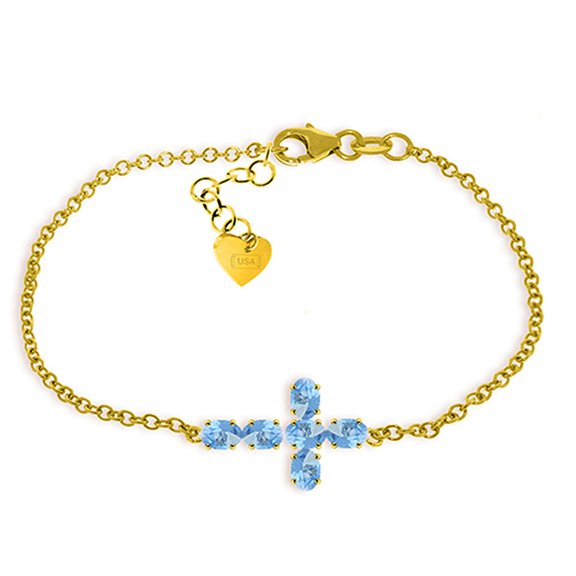Galaxy Gold Genuine 14k Solid Yellow Gold Cross Design 8.00-8.50 inch Bracelet with 1.7 Carat Natural Blue Topaz - Adjustable Length