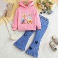 thumbnail image 2 of Gerichy Toddler Baby Girl Clothes Fall Winter Outfits Cute Hoodie Sweatshirt Bell Bottom Jeans Pants Two Piece Set 2T-7T, 2 of 4