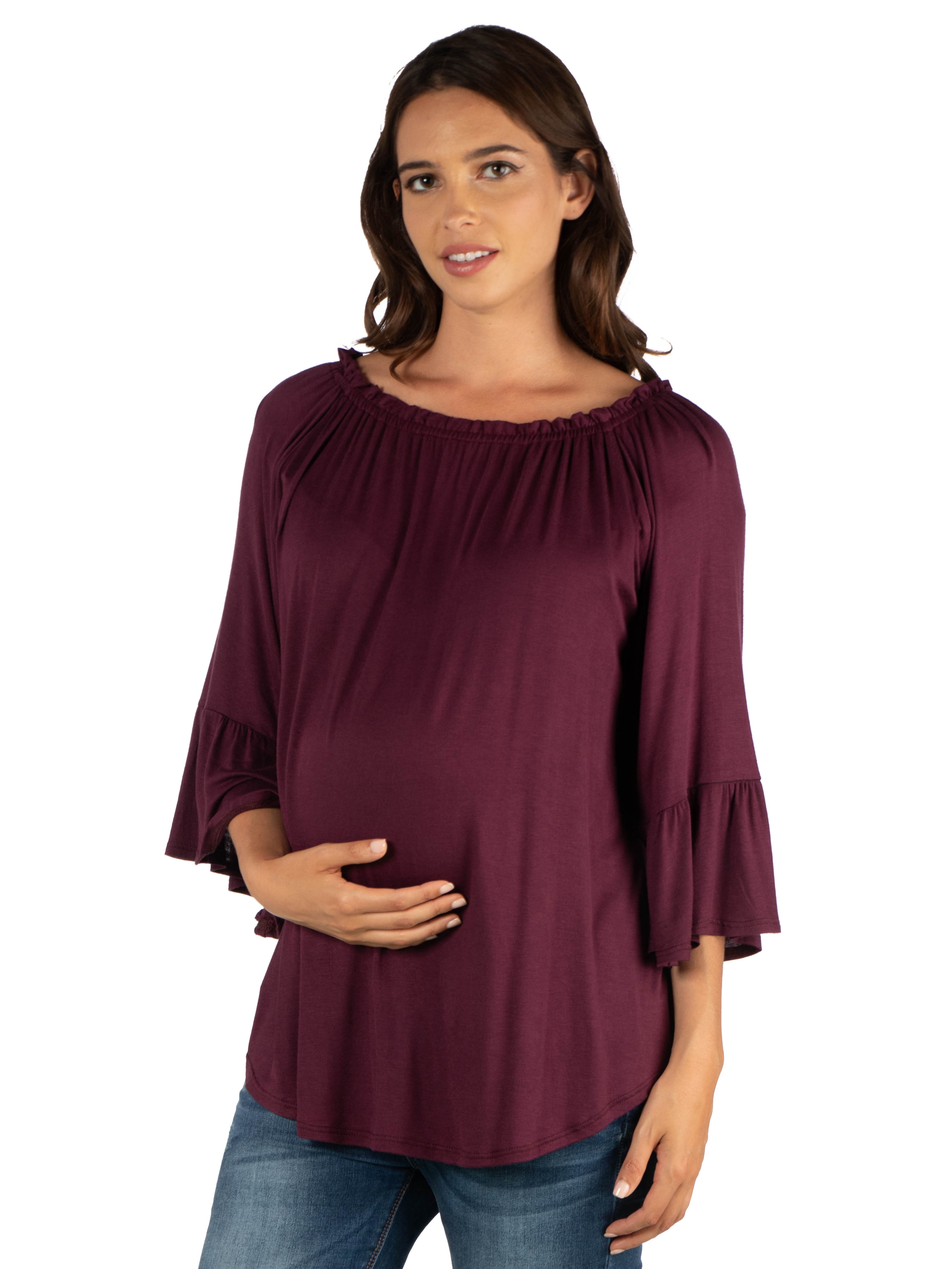 24seven Comfort Apparel Bell Sleeve Loose Fit Maternity Tunic Top