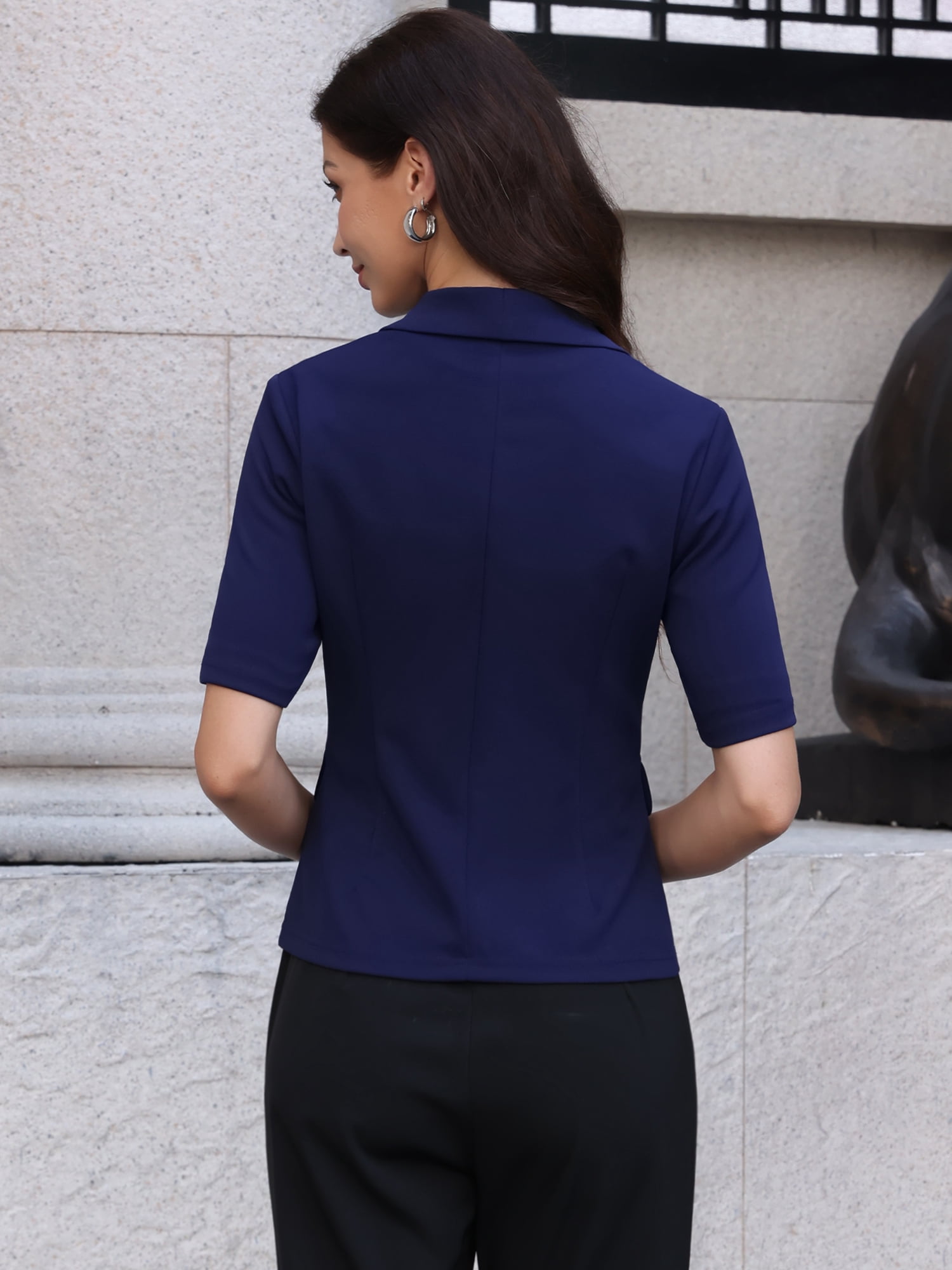 DARING DIVA Women's Short Sleeve Business Suit Jacket Blazer XS Dark Blue