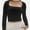 Black, variant on Women's Square Neck Long Sleeve Crop Top - Slim Fit Basic Blouse T-Shirt