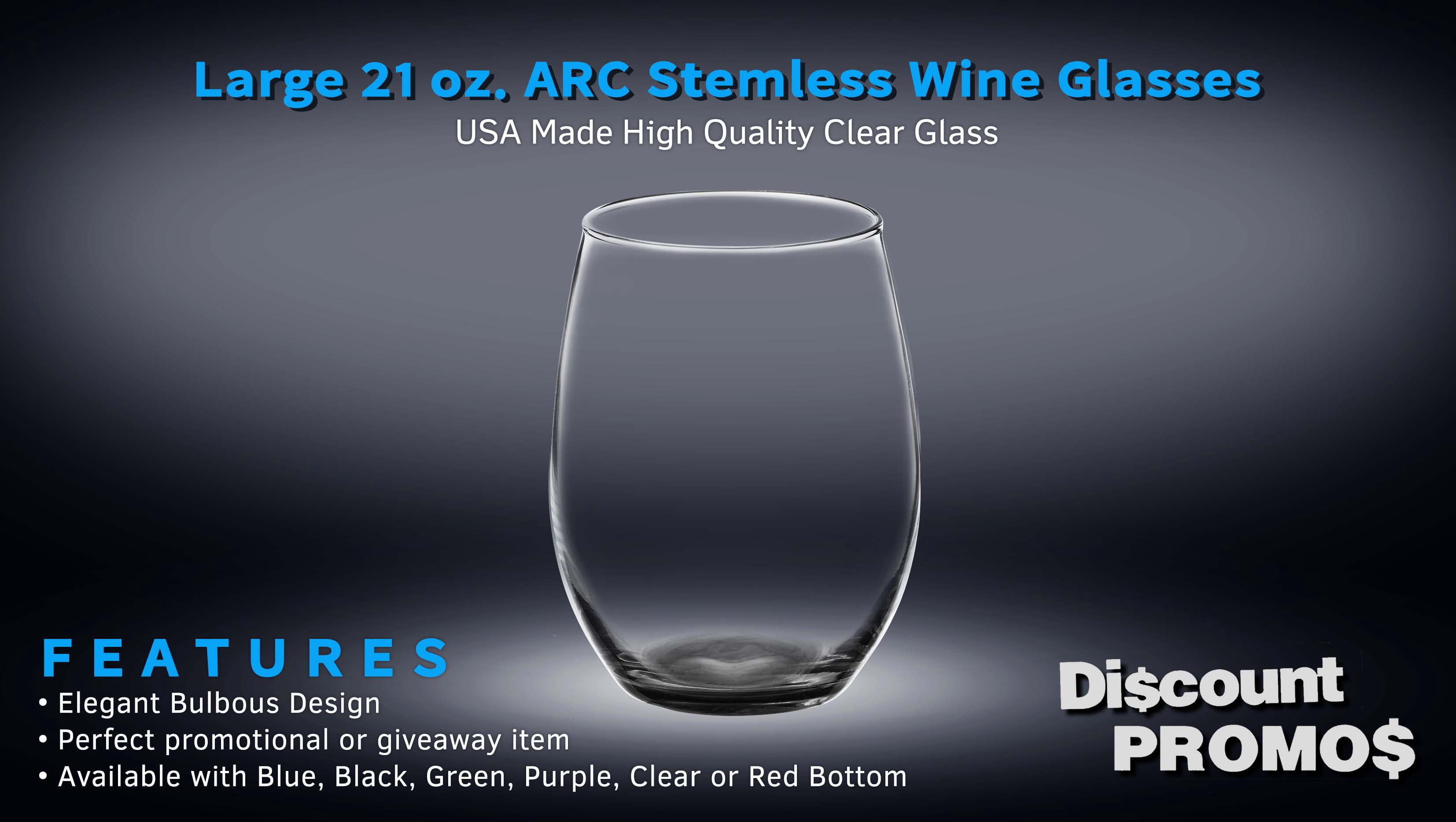 10 ARC Stemless Wine Glasses Set, 21 oz. - Chardonnay, Cabernet, Merlot, Sauvignon - Black
