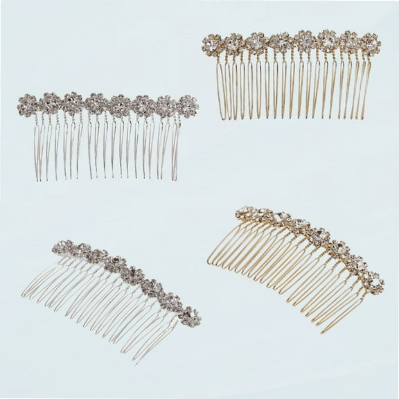 4Pcs Alloy Diamond Rhinestone Side Hair Combs Flower Crystal Hair Clips Wedding Hair Comb Bridal Jewelry Hair Clips Decorative Hair Combs for Women Hair Accessories(Silver,Gold)