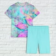 thumbnail image 5 of Tnhcen Women's Summer Printed Crewneck Short Sleeve Top & Shorts Set | Casual Home Wear | Stretchy Polyester Spandex | S-3XL, 5 of 6