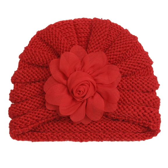 Daznico Winter Knit Baby Hat Solid Color Floral Design Soft Warm Beanie for Cold Weather Toddler Cozy Headwear