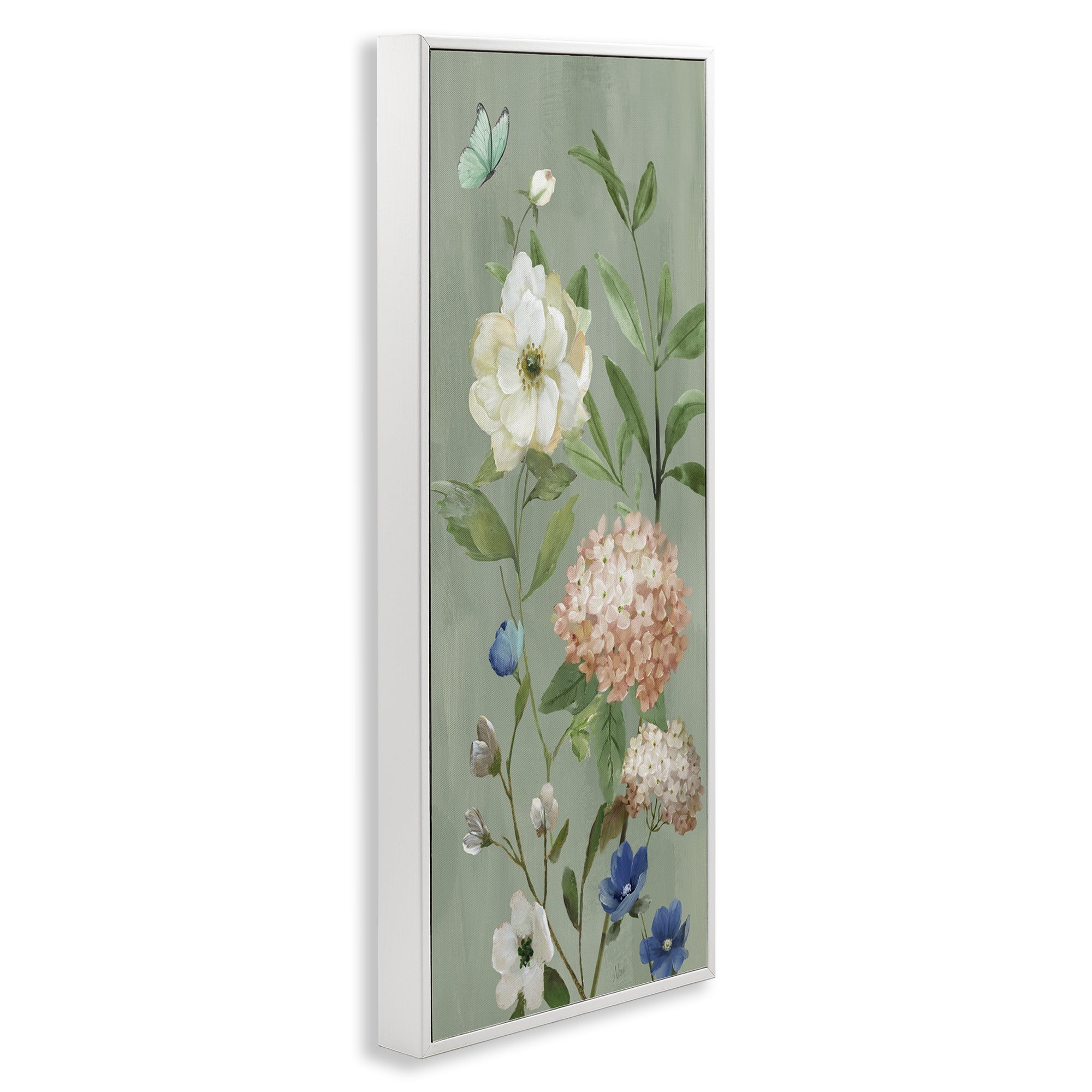 Stupell Industries Mint Floral Cluster & Butterfly White Framed Giclee Art, design by Nan