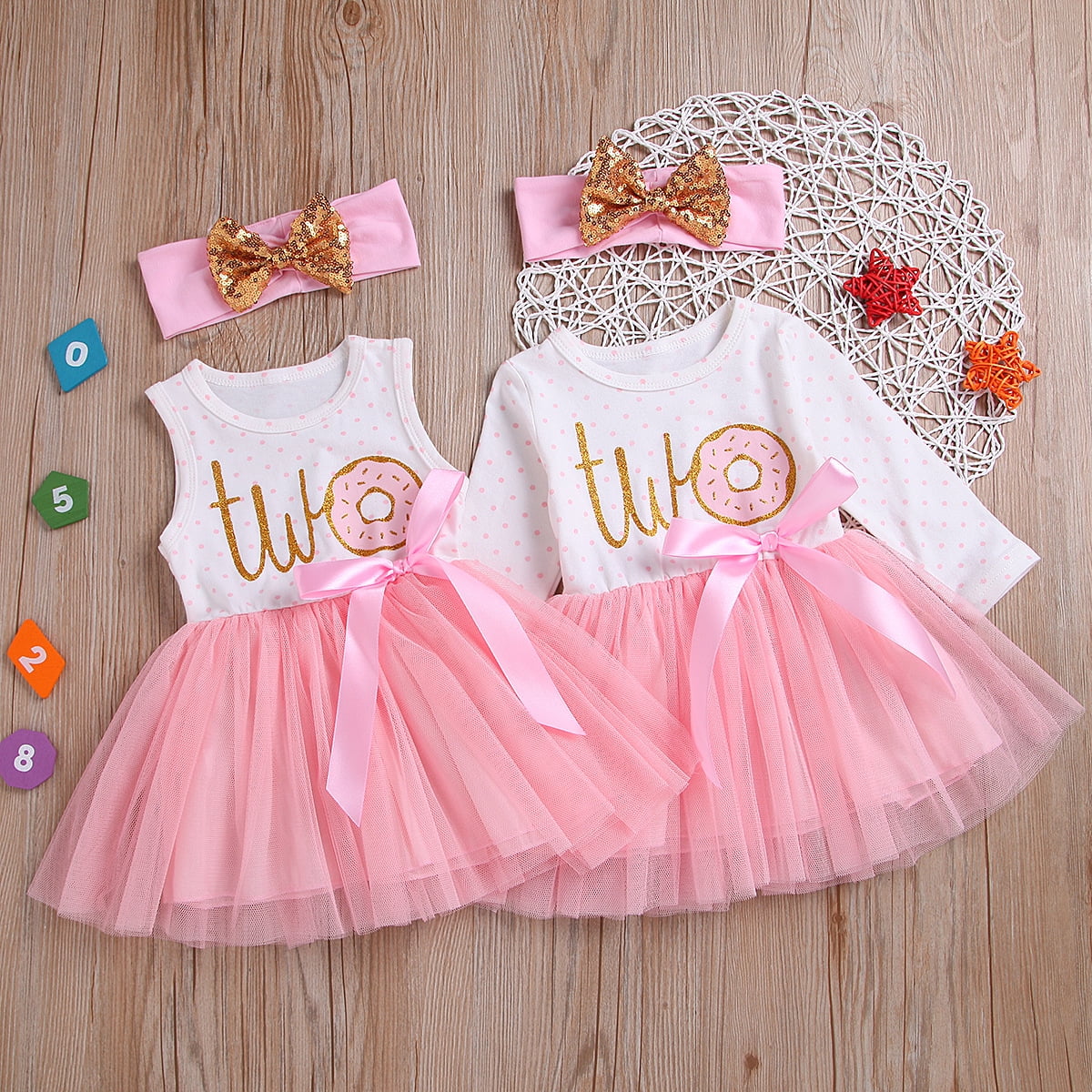 Newborn Toddler Baby Girls Donut Birthday Tutu Tulle Dress Headband Outfits Clothes Other 80cm