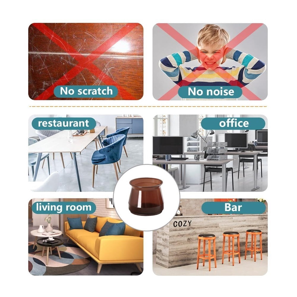 24 Pcs Chair Leg Floor Protectors Square, Silicone Felt Furniture Leg Pads Caps Covers for Hardwood Floors (Fit:1-5/8" to 2")