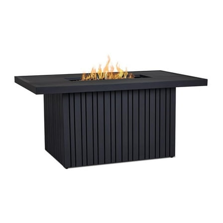 Pemberly Row 52" Rectangle Aluminum Propane Fire Pit Table in Black Coral