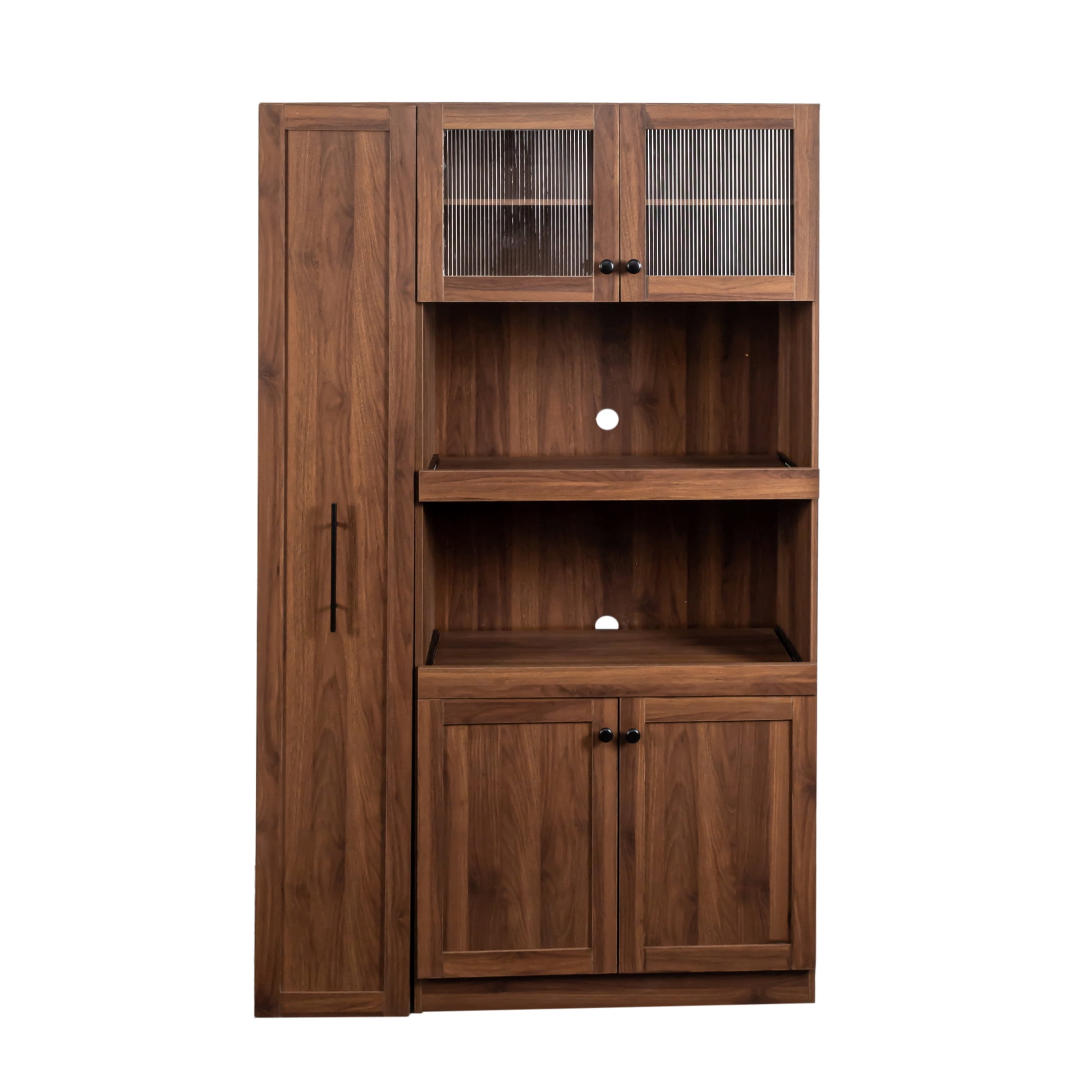 Noble House Junton 70.9" Farmhouse Pantry Cabinet with Doors, Pull-Out Multi-Tier Shelves, Wooden Storage Shelf, Walnut