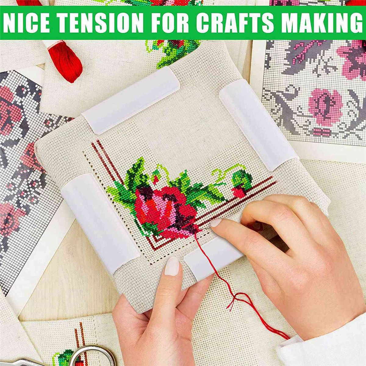 4Pc Frame Square Embroidery Hoops Q Snaps for Quilting Frame Sewing Hoop, 6X6 Inch,8X8 Inch