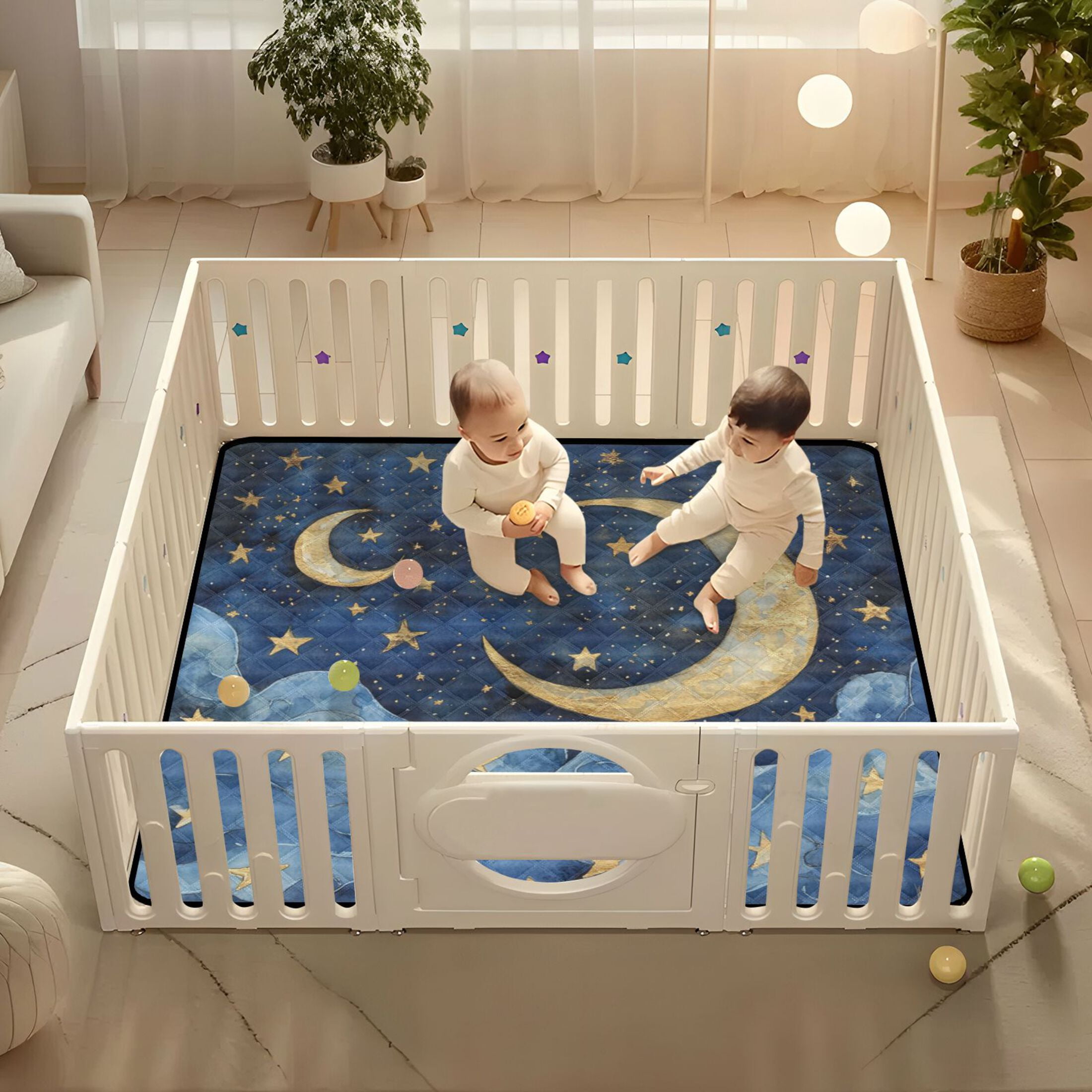 WOBOGO Cloudy Sea Night Sky Baby Playmats Extra Large Waterproof Rollable Activity Pads for Toddlers 50×50inch