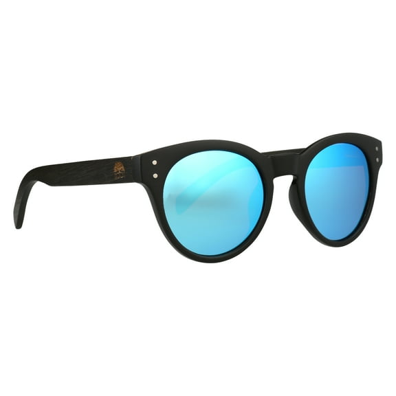 Root La Dauphine Black PC Blue Mirror Lens Bamboo Temples Unisex Sunglasses