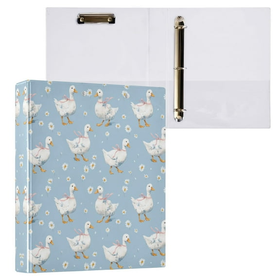 Small Geese and Daisies 3 Ring Hardcover Binders 1.5in Round Rings for Letter-Size Folder Paper Organizer Pockets for Office Student Recipe