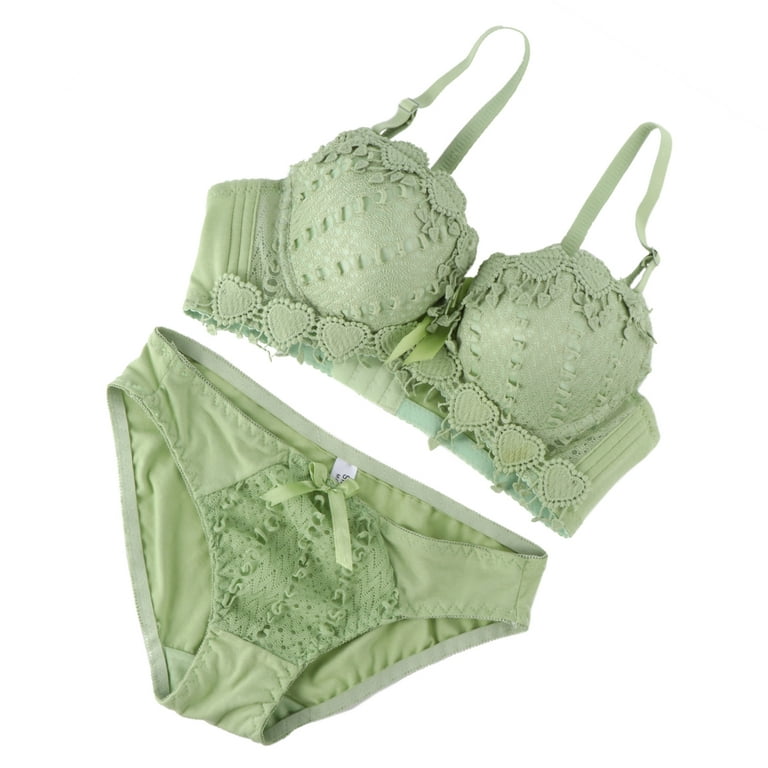 Lace Lingerie Set Bra Push Up Bra Underwear Bra and Panties for Women Ladies  (Green, 75B) 