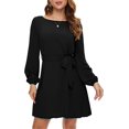 thumbnail image 1 of Vestido corto elegante de mujer con manga larga, cuello barco, lazo en la cintura, M JAMW Sencillez, 1 of 5