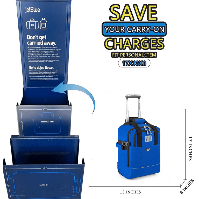 17x13x8 Inches JetBlue Airlines Rolling Personal Item Underseat