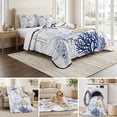 thumbnail image 6 of Twin XL Quilt Set 68''x98'', Blue Brown Coastal Lightweight Bedspread Coverlet Set with 2 Pillow Shams, Summer Beach Nautical Coral Starfish Breathable All Season Quilt Bedding for Dorm/Guest Room, 6 of 9