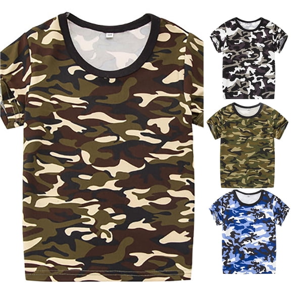 VOUZZA Boys T-Shirt Printed Cotton Short Sleeve Tee Kids Army Performance Tops Girls Summer Clothes, Size 2-14Y