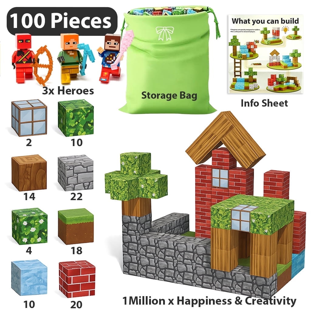 uMadeUs Magnetic Blocks Building Set - Puzzle Cubes as STEM Toys for Kids - Toddlers Sensory Construction Tiles - Ages 3+ Creative Educational Games for Boys and Girls - 100-pc Forest Theme