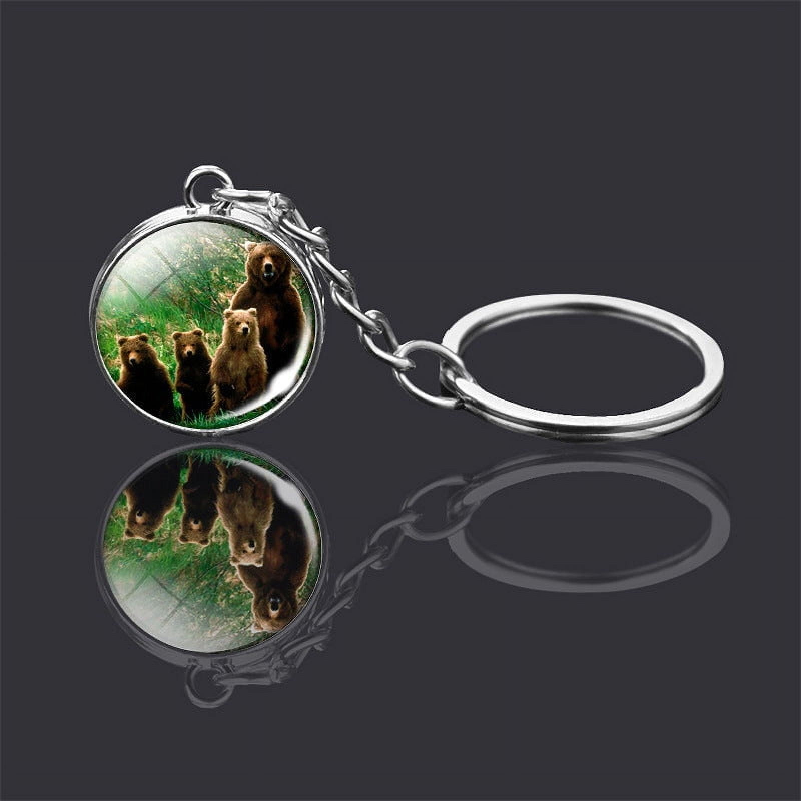 Double-Sided Glass Ball Animal Keychains, Metal Key Ring with Glass Pendant, Unisex Key Accessories, 2cm Diameter