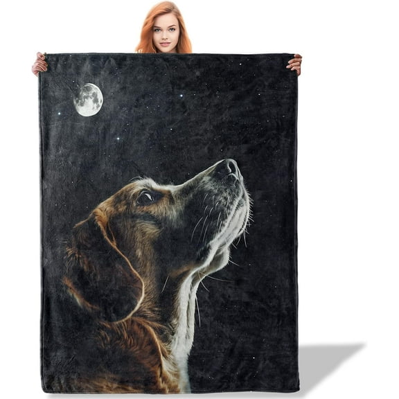 Beagle Dog Under Moonlight Throw Blanket 60x50, Dog Lover Blankets for Couch Bed Decor, Soft Flannel Polyester Beagle Gifts for Adults Kids