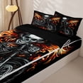 thumbnail image 3 of Castle Fairy Skull Motorcycle Zipper Twin Comforter Sets with Fitted Sheet and 2 Pillowcases,Flame Print Zipper Bedding Set for Bedroom,Black Red,4-Piece,Black Reversible, 3 of 6
