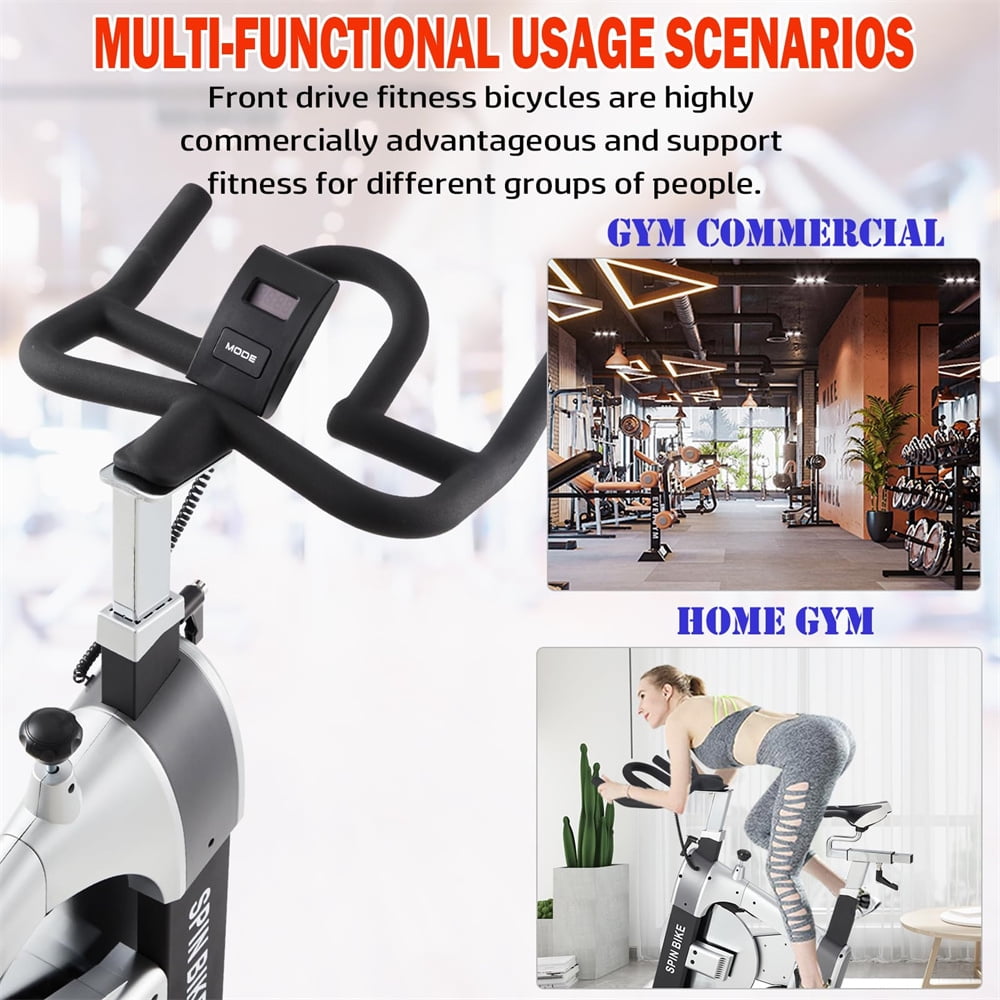 Commercial Exercise Bike, Cycling Bike for Cardio, Fitness Stationary Bike Indoor, Magnetic Resistance Silent Drive, Max 300lbs Weight Capacity, Adjustable Comfortable Seat for All Body Types