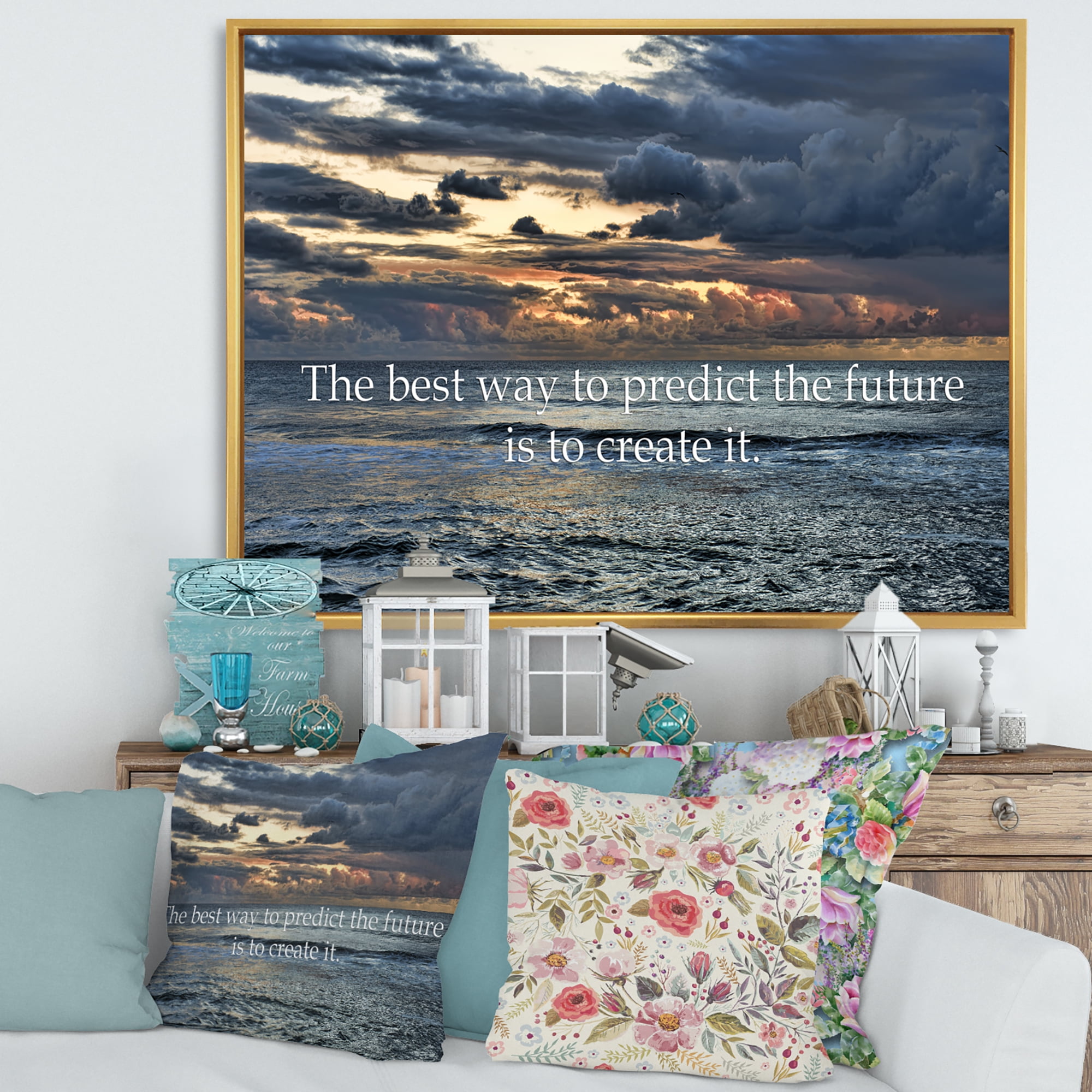 The Best Way To Predict The Future Is To Create It Blue Ocean' 32" x 16" Framed Photography Canvas Art Print, by Designart