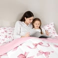 thumbnail image 4 of spefrowx Watercolor Pink Bow Twin Bedding for Girls, Polka Dot Ribbon Bedding Comforter Set, Pink Reversible, 7-Piece, 4 of 6