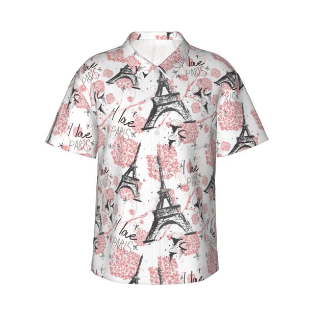 Fotbe Paris Camisa Hawaiana para Hombre Unisex – Camisa Casual de Verano con Botones de Manga Corta de Algodón y Lino,X-Large