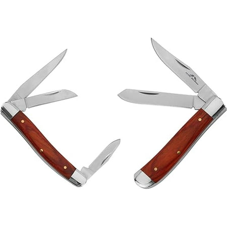 Old Ram - 2PC Traditional Classic Style Folding Trapper Knife Holiday Gift Set (Wood)