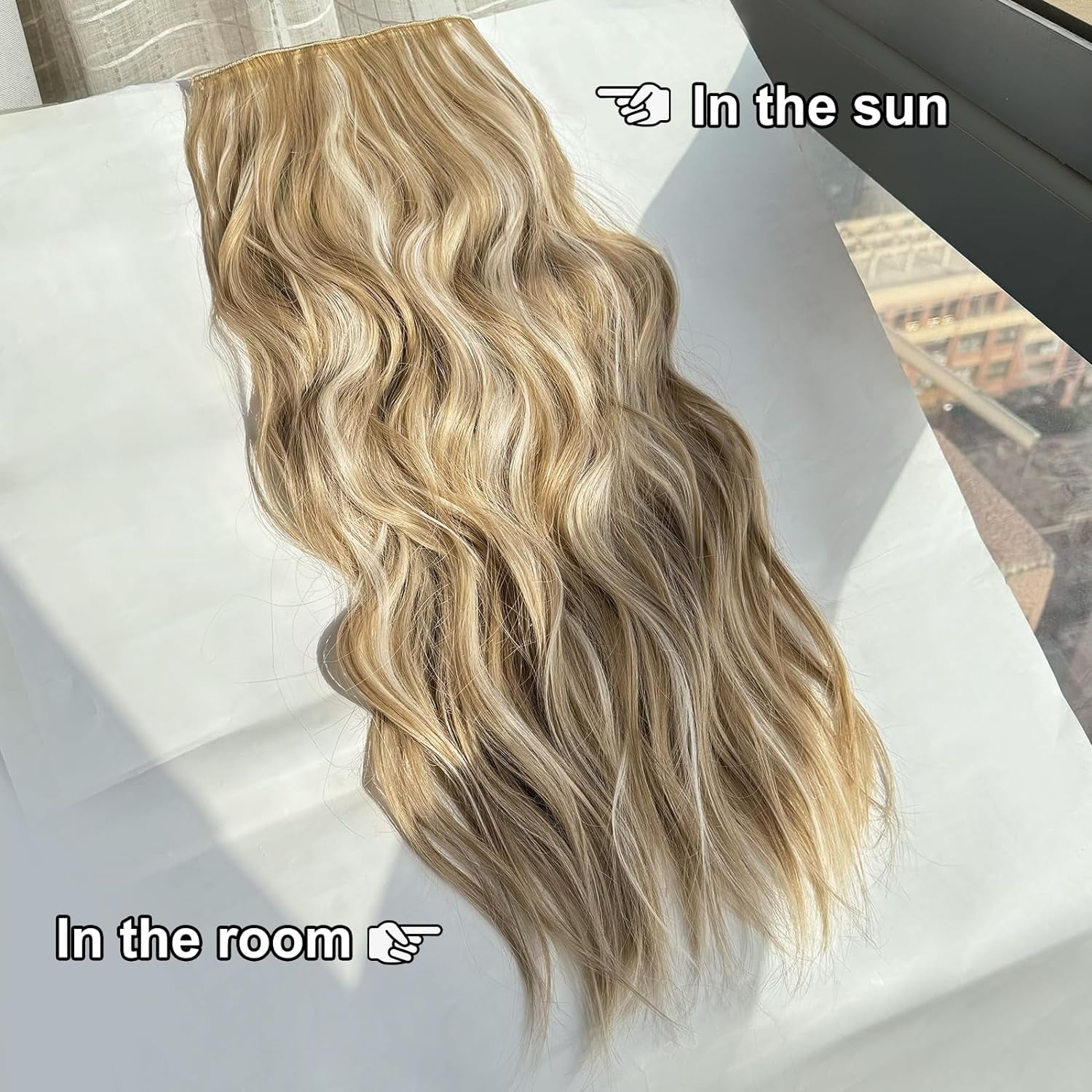 Clip in Long Wavy Synthetic Hair Extension 24 Inch Beach Blonde 4PCS Thick Hairpieces Fiber Double Weft Hair for Women