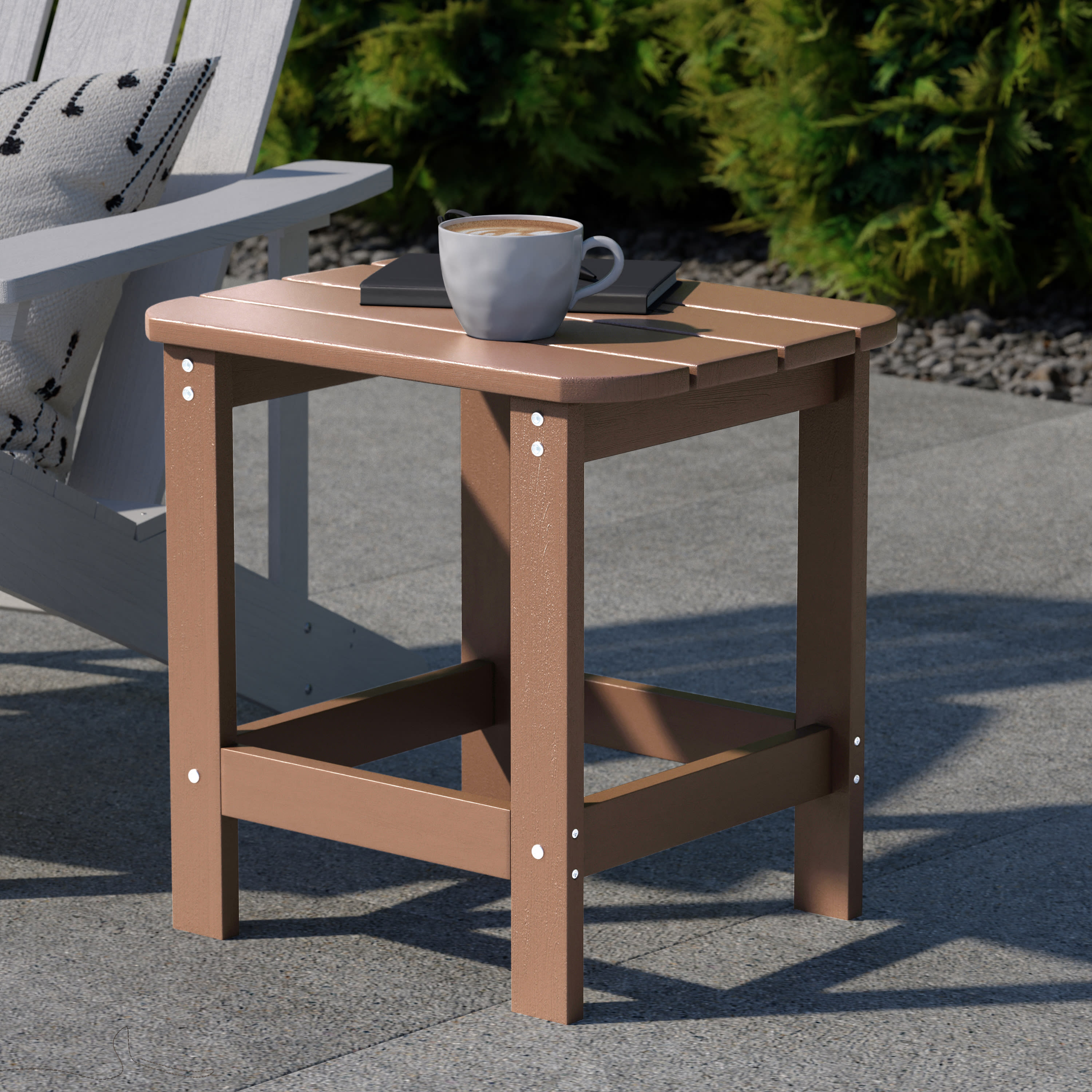 Flash Furniture Charlestown All-Weather Poly Resin Wood Commercial Grade Adirondack Side Table in Natural Cedar - image 2 of 11