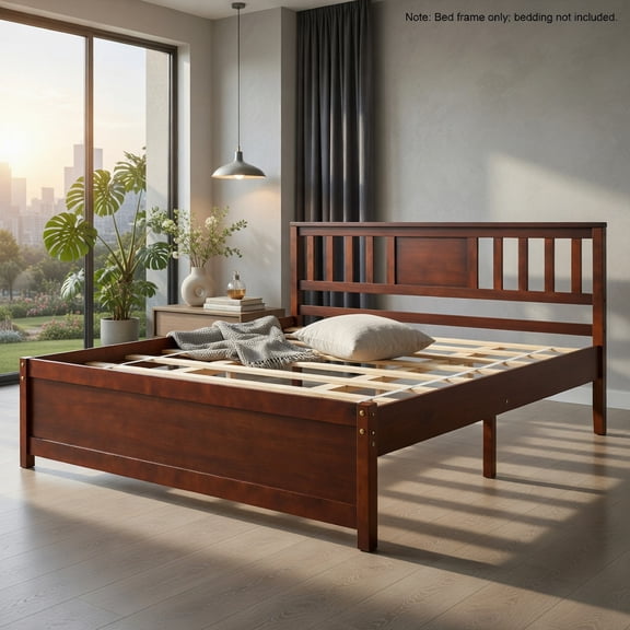 Resenkos Modern Bed,Frame Bed, Wooden Platform Bed with Headboard and Slat Support-Queen Size