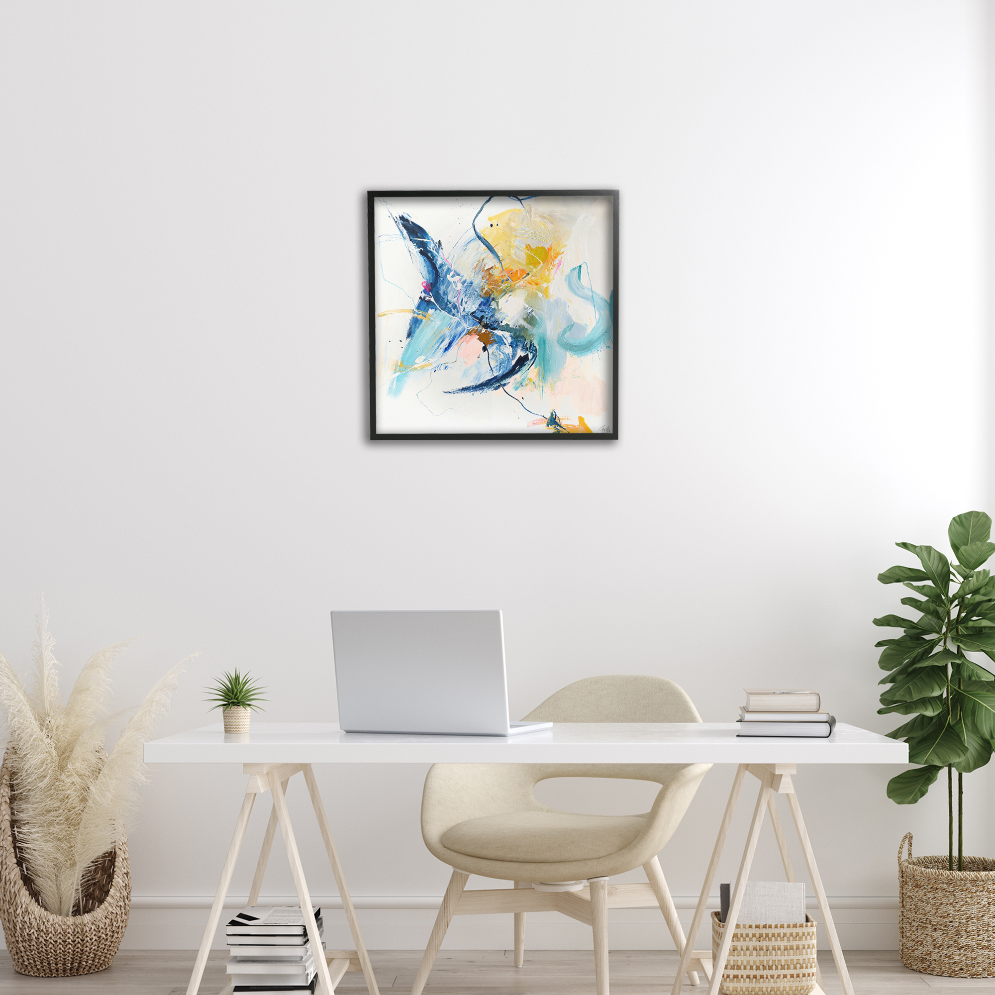 Confident Blue Abstraction Black Framed Giclee Art, design by Design Fabrikken