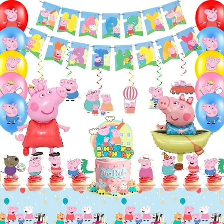 Peppa Pig Party Decorations Set, Peppa Pig Birthday Party Supplies - Peppa Pig Birthday Decorations Banners Tablecloths Spirals & Peppa Pig Balloons Cake Toppers etc Peppa Pig Party Supplies
