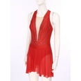 thumbnail image 5 of Miutii Figure Ice Skating Dress for Women Sleeveless Glitter Rhinestones Mesh Splice Leotard Red S, 5 of 8