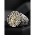 thumbnail image 2 of Two Tone Titanium Stainless Steel Catholic St Benedict Medal Cross Ring for Men Women, 2 of 4