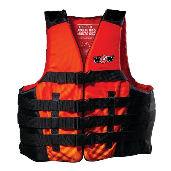 WOW SPORTS Polyester Life Vest L/XL Red, USCG Approved, Boating, Swimming, Watersports
