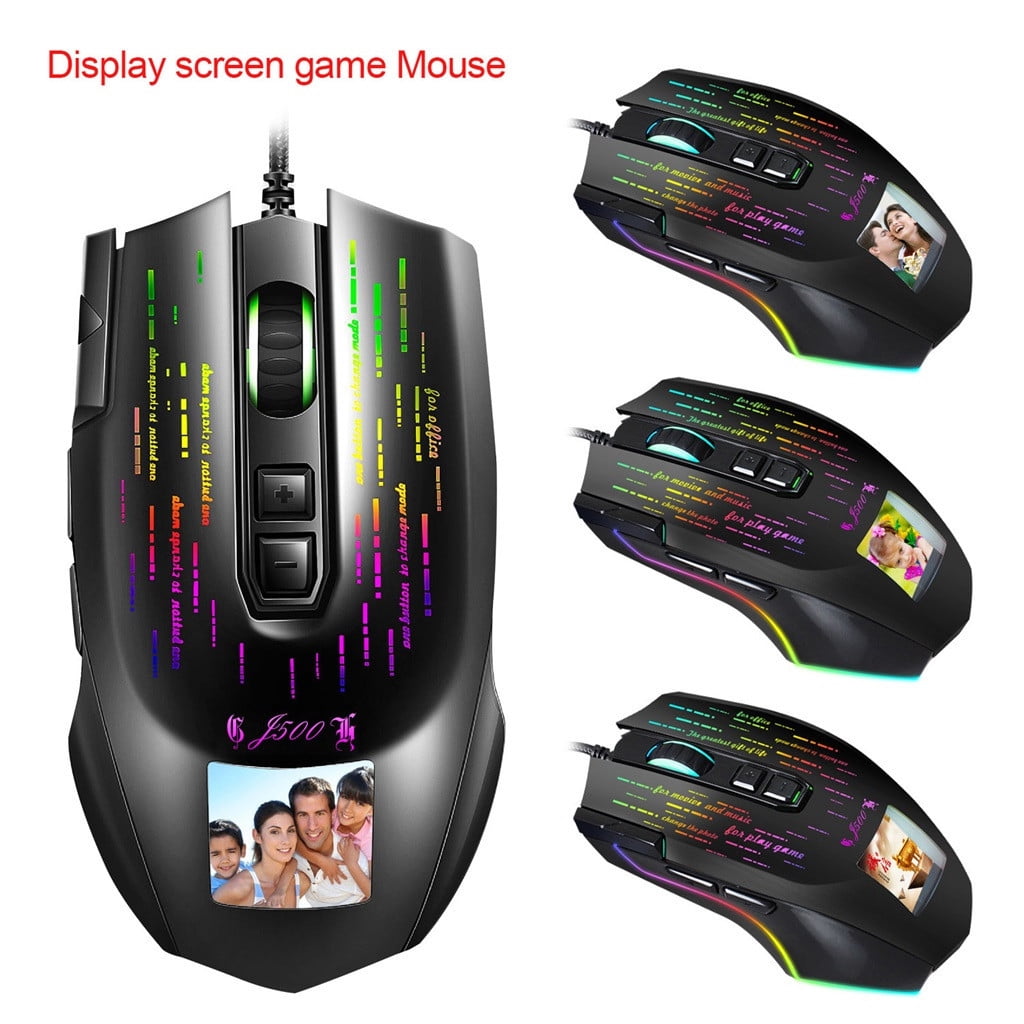 PRINxy Gaming Mouse With Touch-Screen Display 6400DPI RGB Backlight Gamer Mice For PC Game/Office Mouse Electronics Gadgets Computer Accessories Black