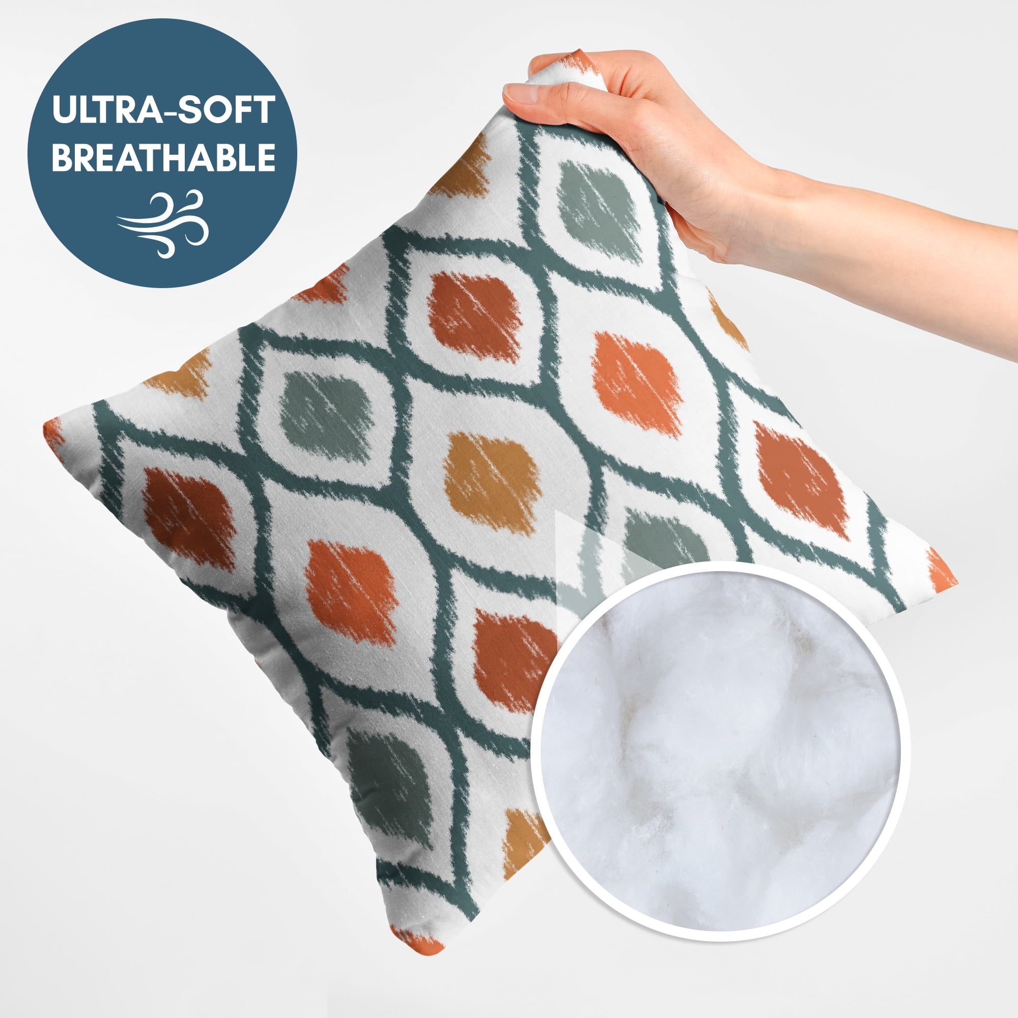 Americanflat 20"x20" Blue and Orange Diamond Pattern Design Throw Pillow with Premium Polyester