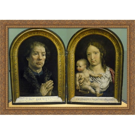 The Carondelet Diptych: Jean Carondelet (left panel), Virgin and Child (right panel) 40x28 Large Gold Ornate Wood Framed Canvas Art by Jan Gossaert Mabuse