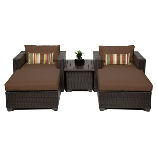 TK Classics Belle Wicker 5 Piece Patio Conversation Set with Ottoman and 2 Sets of Cushion Covers
