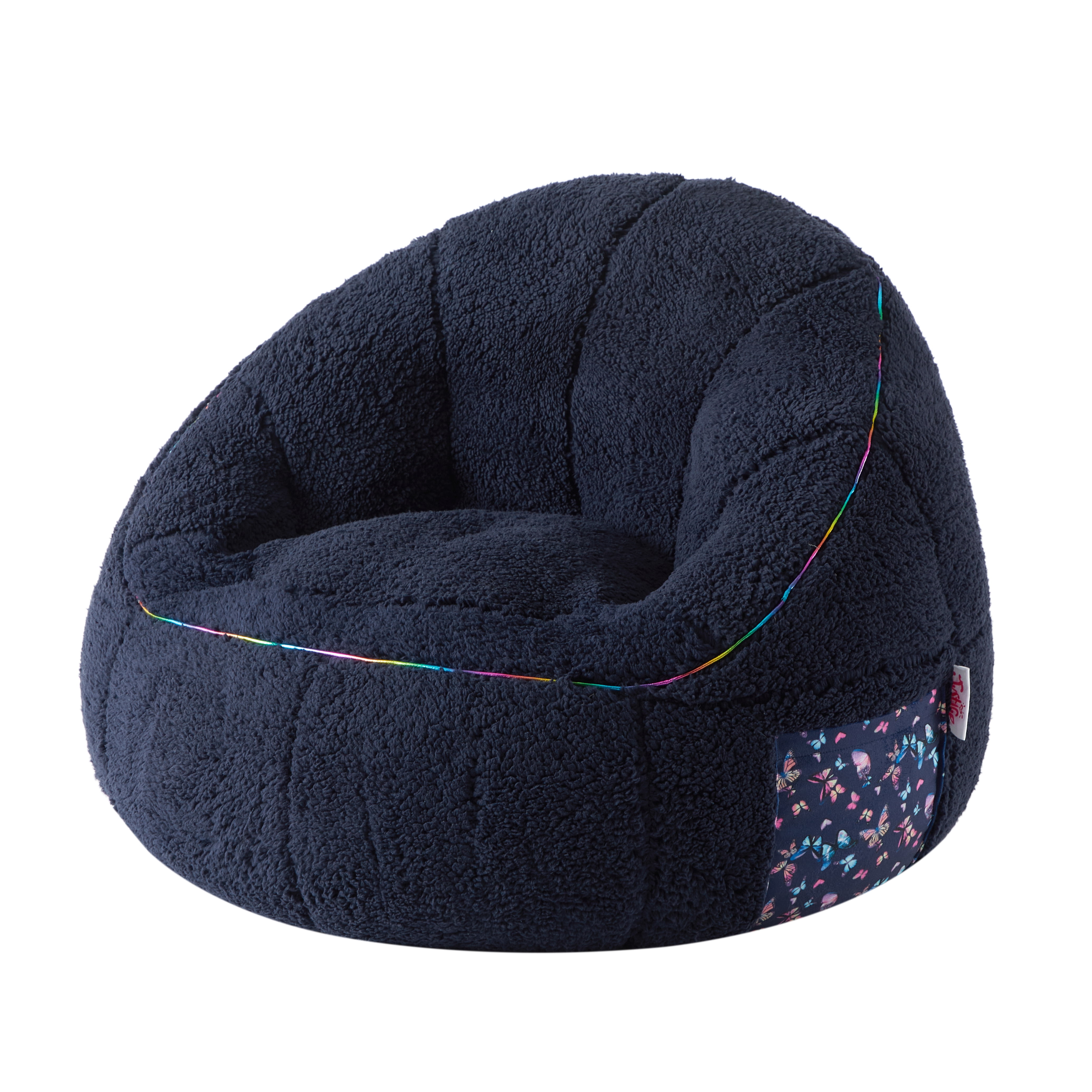 Justice Super Soft Teddy Sherpa Bean Bag Chair with Pocket, Navy