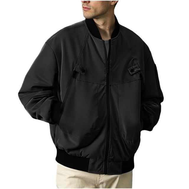 Gpaecead Military Jackets Men's Solid Color Long Sleeved Cardigan Stand Up Collar Workwear Jacket