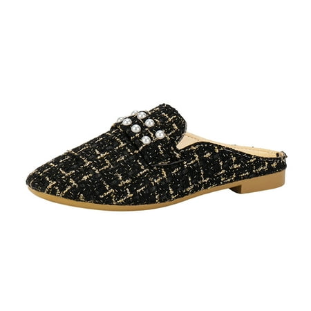 

Ladies Fashion Small Fragrant Style Color Matching Fabric Flat Bottomed Casual Slippers Cable Knit Slippers for Women S Slippers Women Size 9