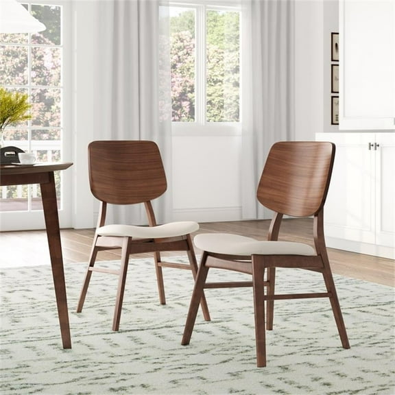 Pemberly Row 17" Wood/Fabric Dining Chair in Walnut (Set of 2)