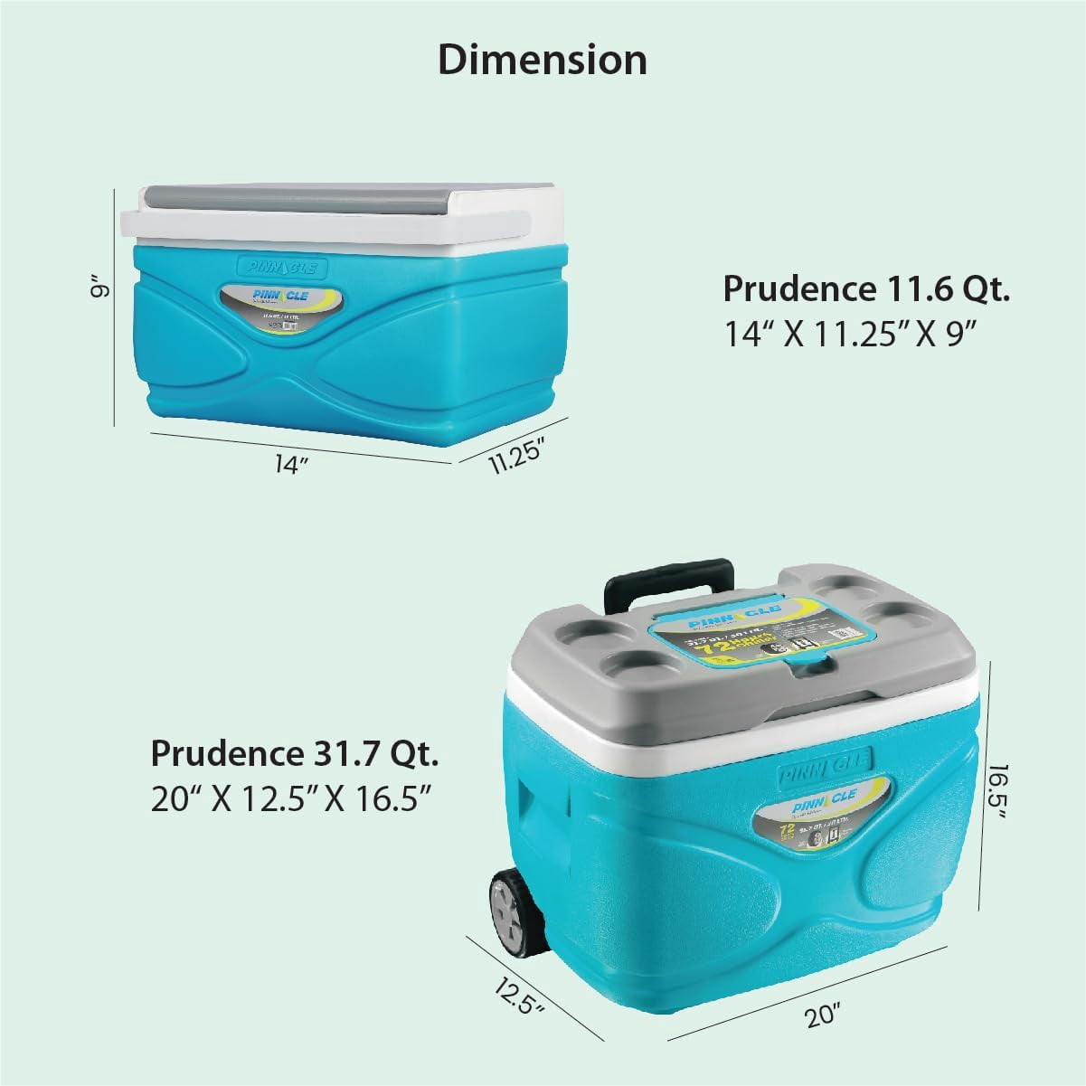 Pinnacle 30L Cooler with Wheels Set, 3 Coolers with Ice Bricks, Cup Holder Lid, Blue